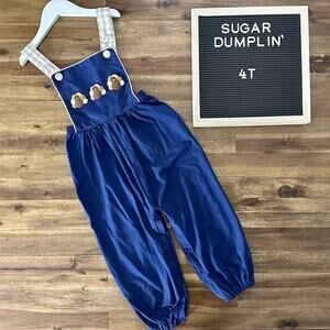 NWT Sugar Dumplin' Navy Blue Embroidered Turkey Sleeveless Knit Romper 4T